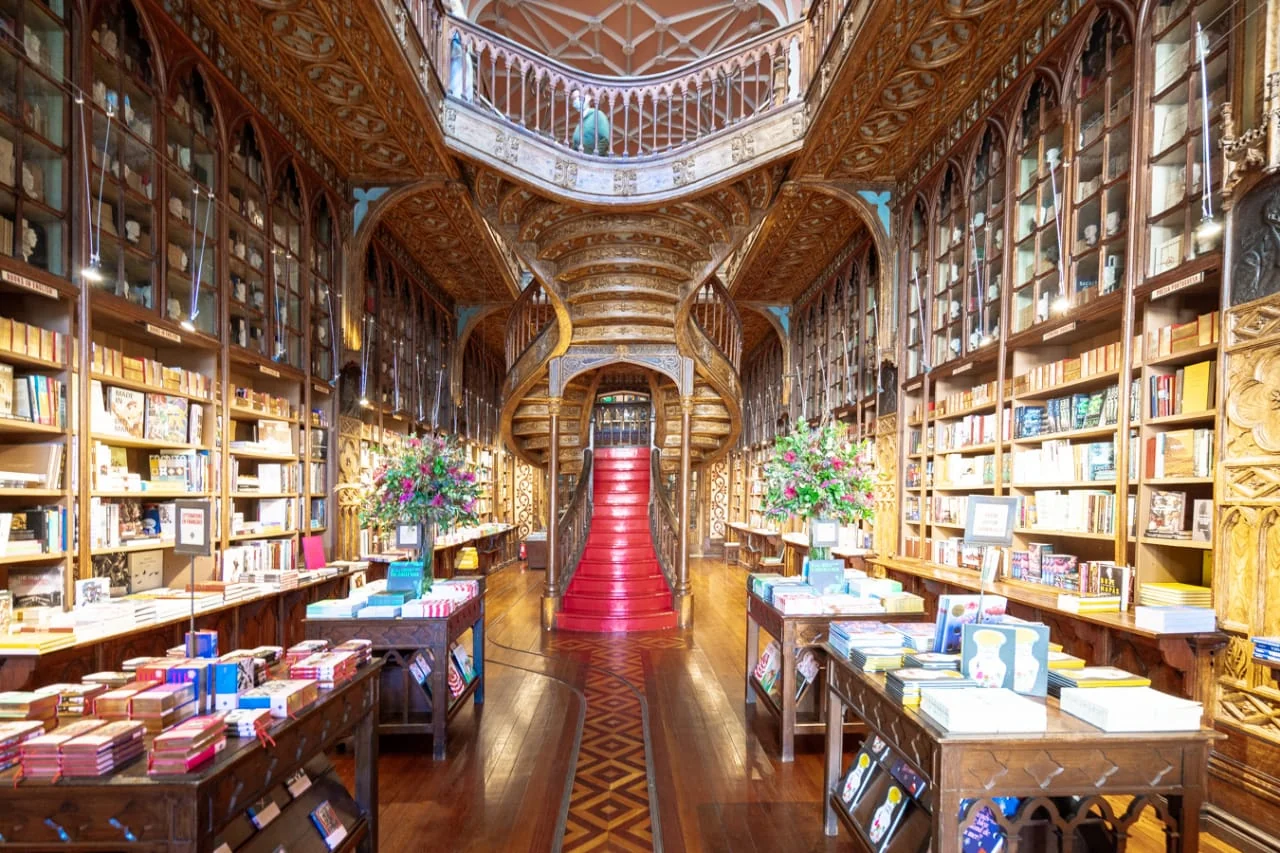 The Portuguese (Lello) library of thic style, the third most beautiful library in the world
